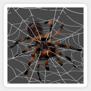 Giant Halloween Spider in Spiderwebs (Gray Background) Sticker